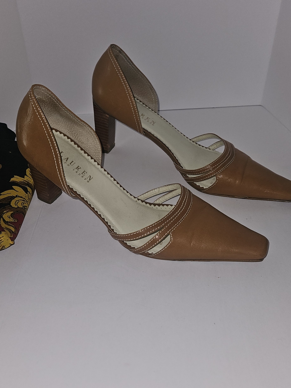 Lauren Ralph Lauren Brown Leather Square-Toe Heels - Picture 2 of 8